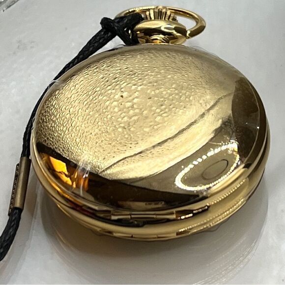New Charles Hubert Gold-plated Double Hunter Blue Dial Pocket Watch - Picture 6 of 8